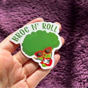 Punny, Funny, Broccoli “BROC N’ ROLL” Magnet, White, Green, Red